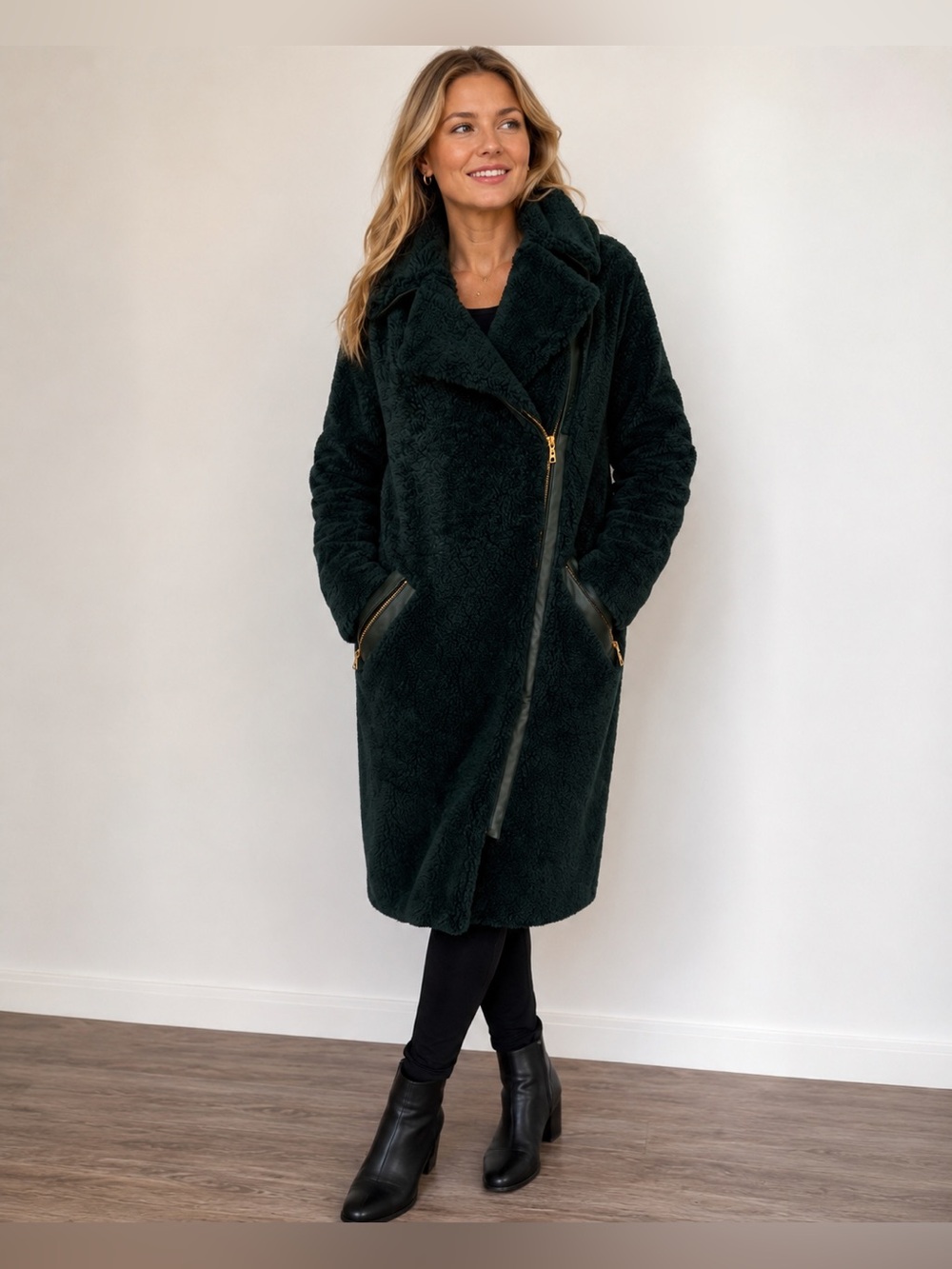 ADAM LIPPES  lamb shearling/ leather green / golden hardware coat Sz X…